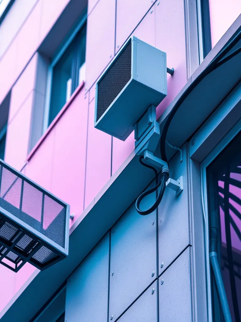 A detailed technical close-up of a modern building facade ma