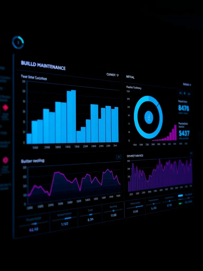 A high-tech digital dashboard with blue and magenta graphs r